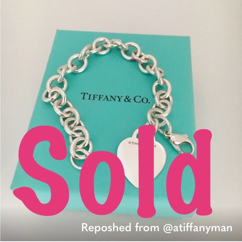 Large 10" Tiffany & Co Heart Tag Charm Bracelet in Sterling Silver AUTHENTIC - Picture 1 of 7